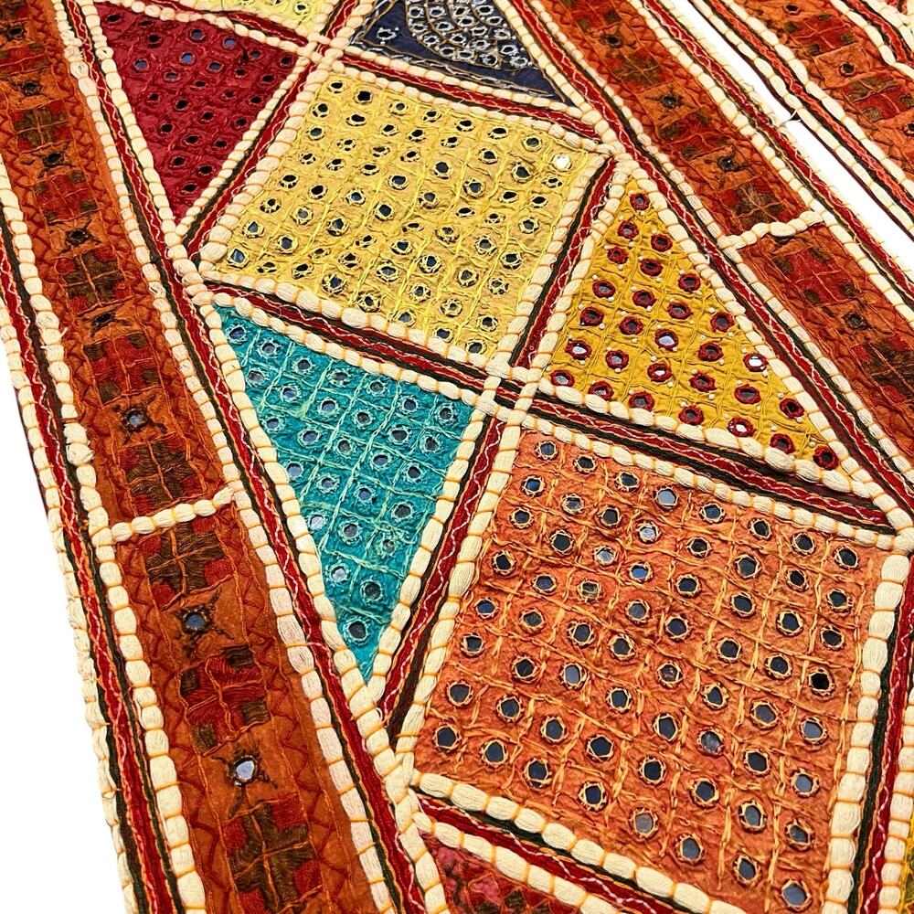 Vintage Rajasthani Sari Embroidered Patchwork Mirrored Tile Wall Hanging Panels - Picture 5 of 8